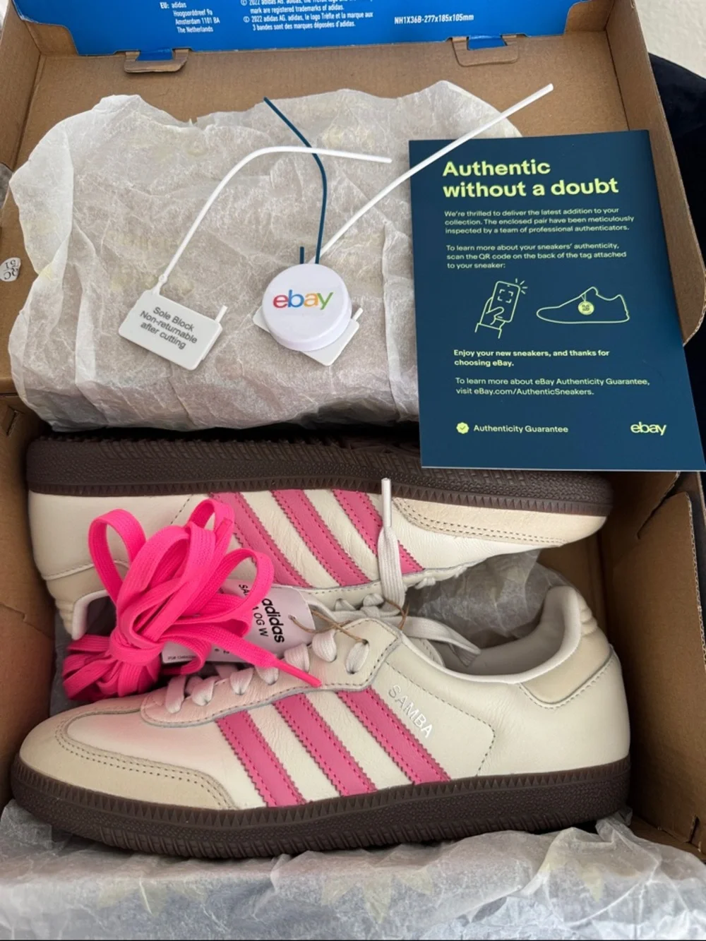 Womens Adidas Samba OG W Cream with Pink Stripes and Brown Sole - Picture 11 of 11